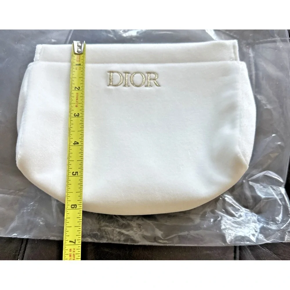 Dior Beauty Parfums Lot Of 2 Pouches Limited White Gold & Drawstring Embroidered